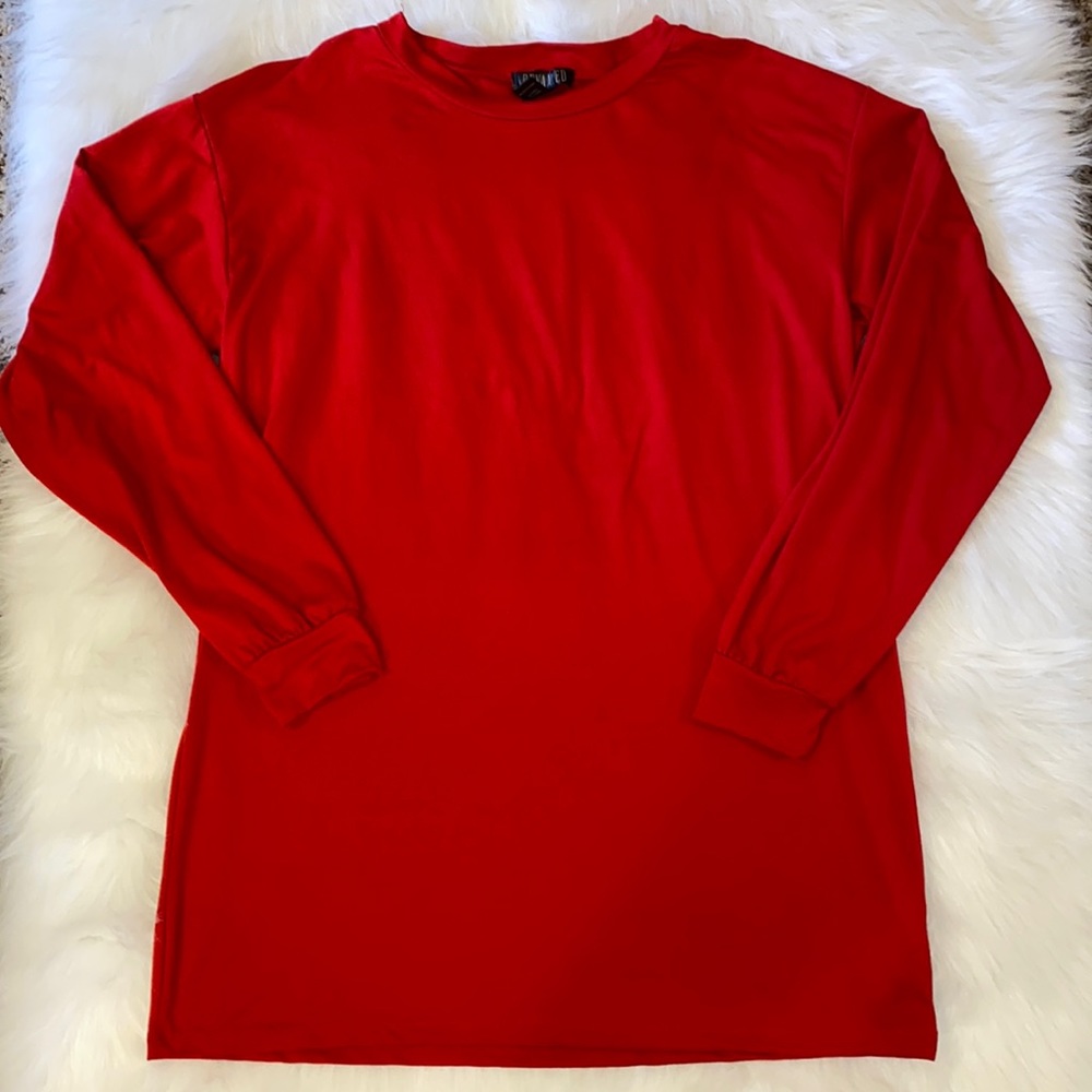 Revamped Red Oversize Long Sleeve Tunic Top